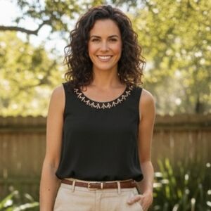 Violet & Claire Black Sleeveless Blouse with Embellishments